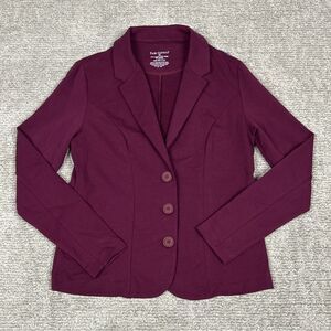 Fair Indigo Blazer Womens Medium Organic Pima Cotton Burgundy 3 Button Jacket